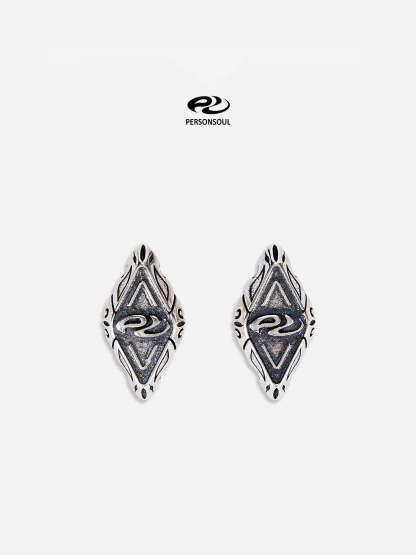 Personsoul Geometric Silver Stud Earrings-IYAMIUIO