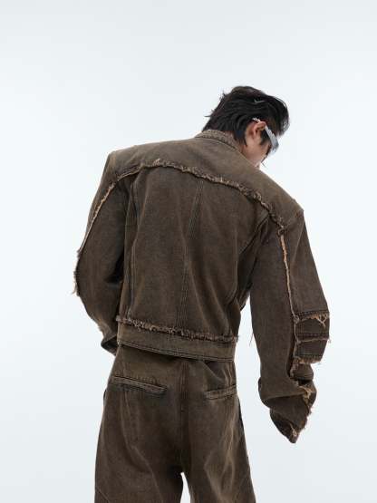 【24s Sep.】Metal Tassel Distressed Washed Denim Suit-IYAMIUIO