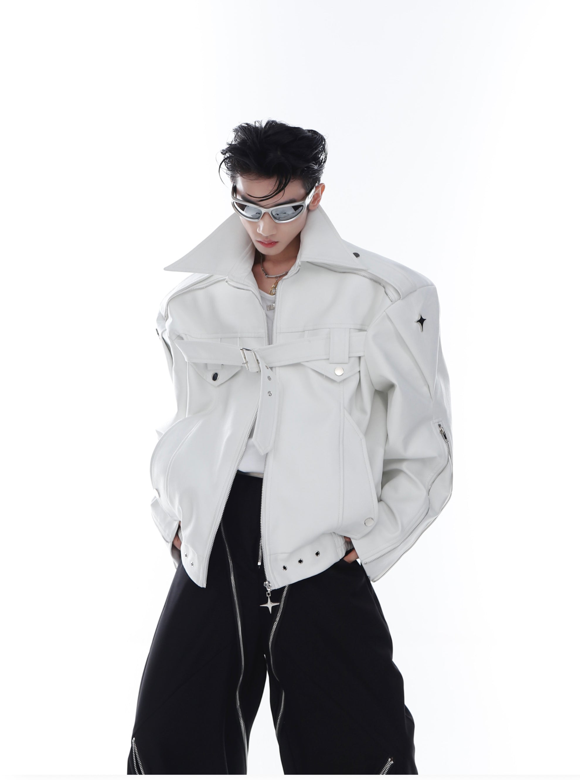 【23s Feb.】Button and Zip Leather Jacket-IYAMIUIO