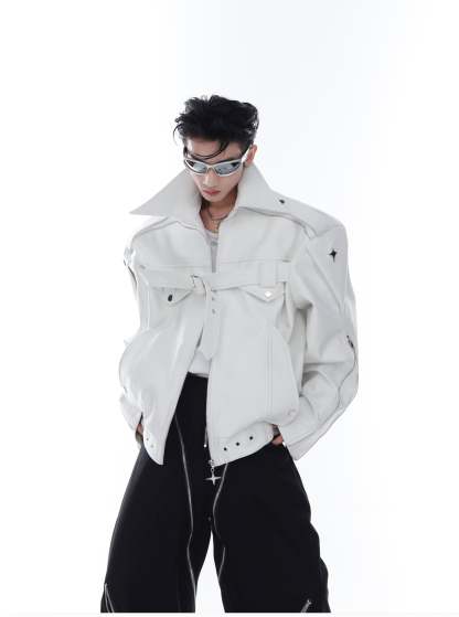 【23s Feb.】Button and Zip Leather Jacket-IYAMIUIO