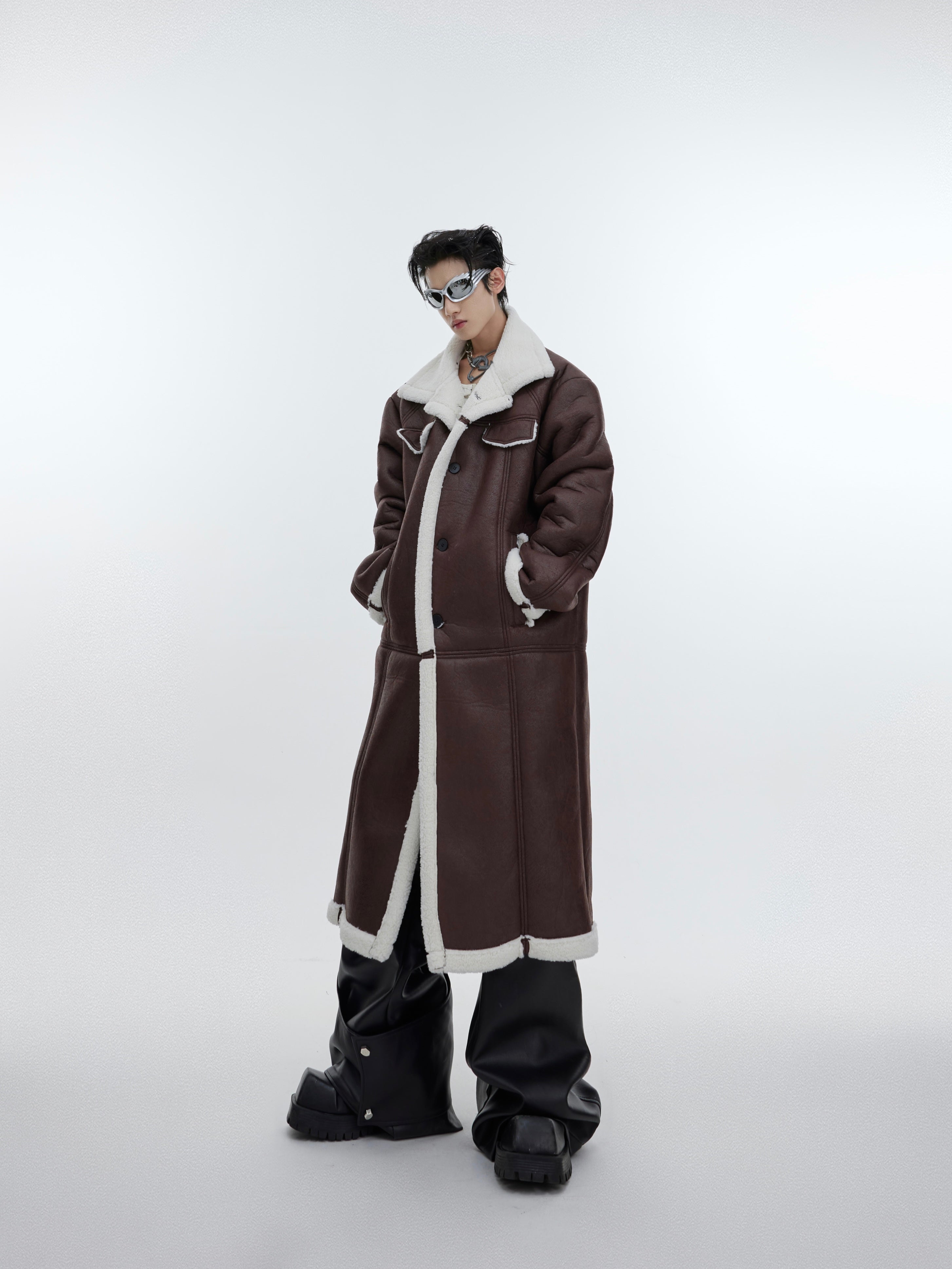 【23s November.】Sherpa Paneled Leather Coat-IYAMIUIO