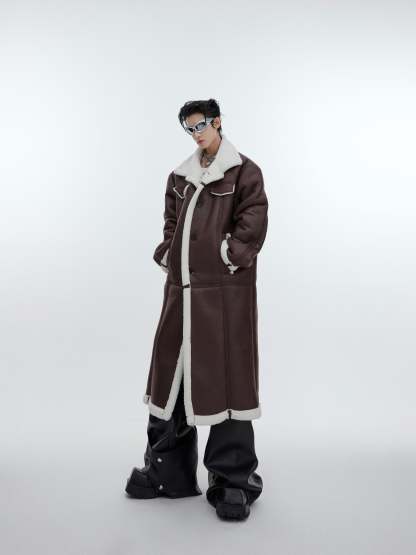 【23s November.】Sherpa Paneled Leather Coat-IYAMIUIO