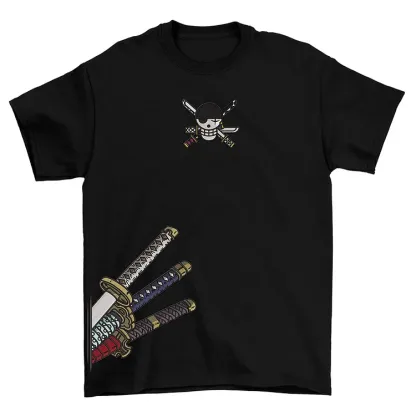 Zoro Swords Embroidery Print T-shirt - One Piece-IYAMIUIO