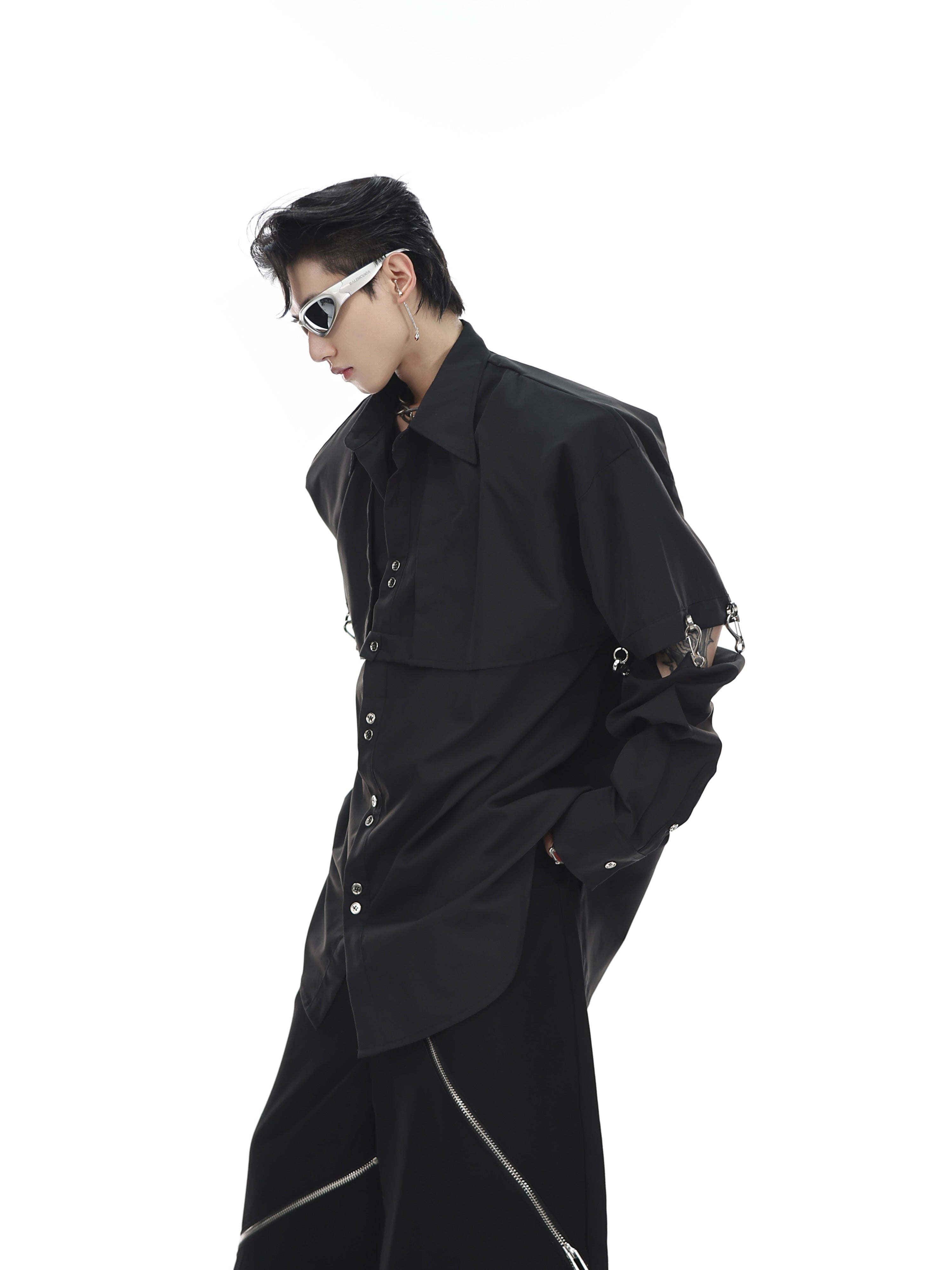 【23s May.】Shoulder Pad Shirt with Detachable Sleeves-IYAMIUIO