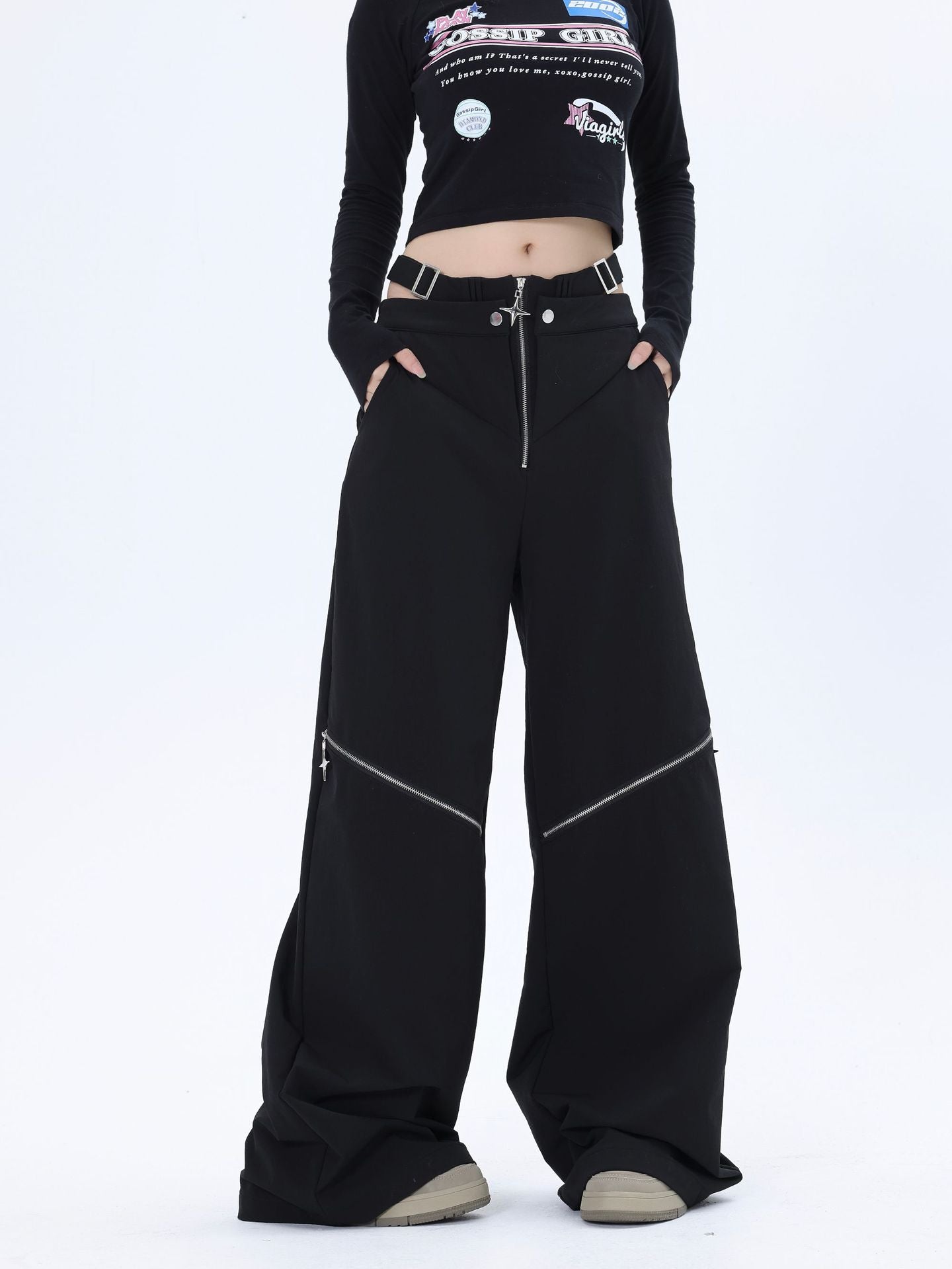 【23s October.】Hollow Zipper Design Trousers-IYAMIUIO