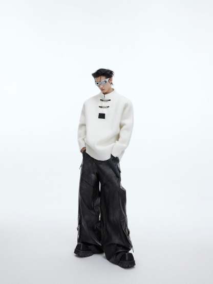 【24s January.】Round Neck Metal Buckle Thickened Sweater-IYAMIUIO