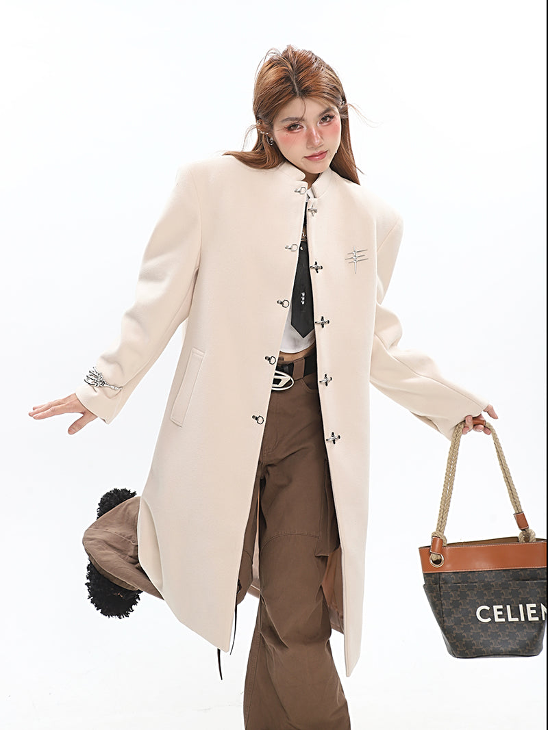 【23s December.】Long Woolen Coat with Metal Buckles-IYAMIUIO