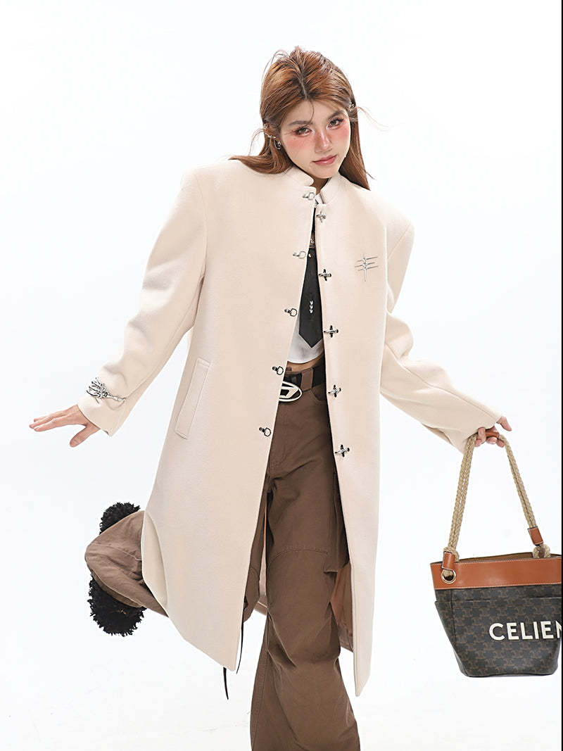 【23s December.】Long Woolen Coat with Metal Buckles-IYAMIUIO