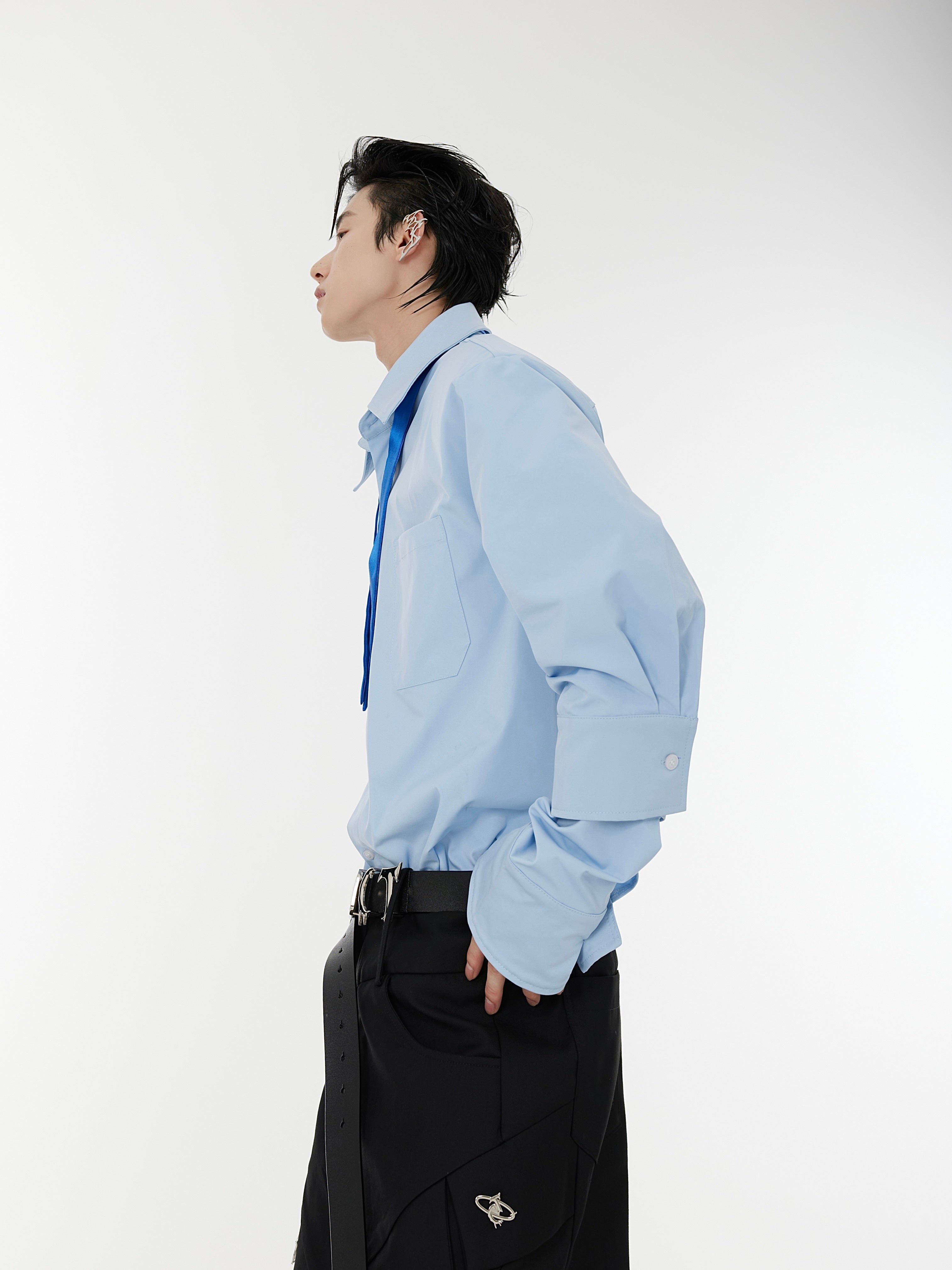 【23s August.】Double Cuff Shoulder Pads Shirt-IYAMIUIO