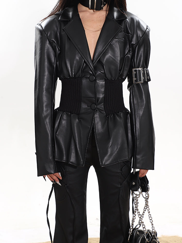 【23s December.】American Waisted Leather Blazer-IYAMIUIO