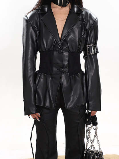 【23s December.】American Waisted Leather Blazer-IYAMIUIO