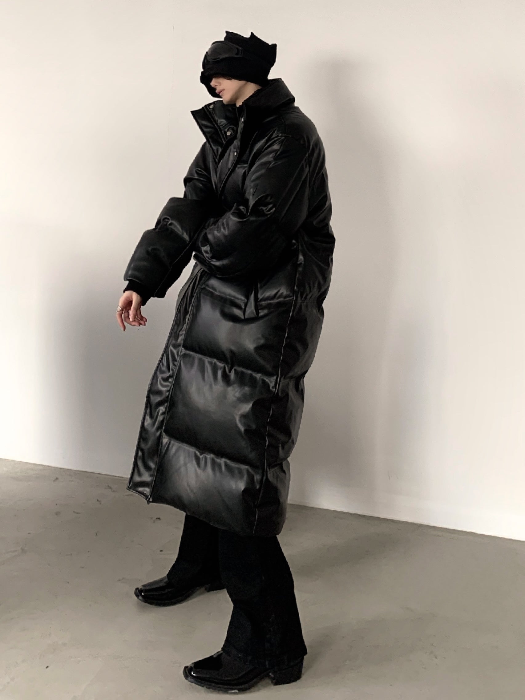 【23s December.】PU Leather Black Mid-length Coat-IYAMIUIO