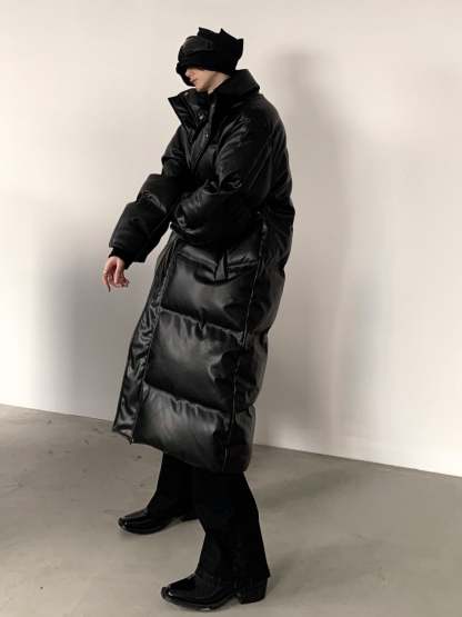 【23s December.】PU Leather Black Mid-length Coat-IYAMIUIO