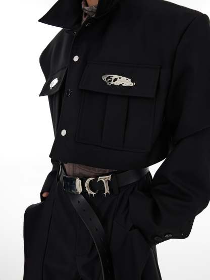 【23s August.】Oversized Paneled Cropped Jacket-IYAMIUIO