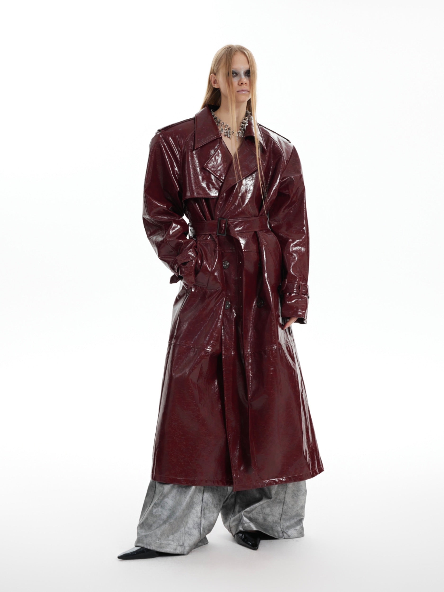 【24s Oct.】Shiny Belted Trench Coat-IYAMIUIO
