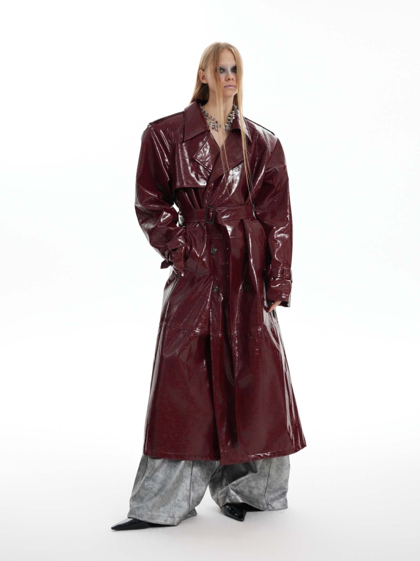 【24s Oct.】Shiny Belted Trench Coat-IYAMIUIO