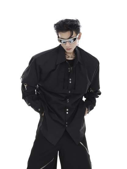 【23s May.】Shoulder Pad Shirt with Detachable Sleeves-IYAMIUIO