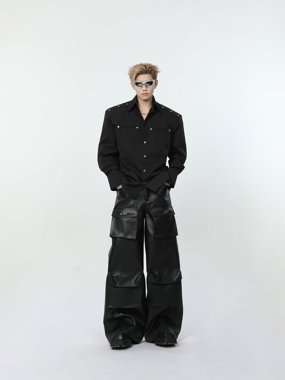 【24s March.】Metal Rivet Shoulder Pad Shirt-IYAMIUIO