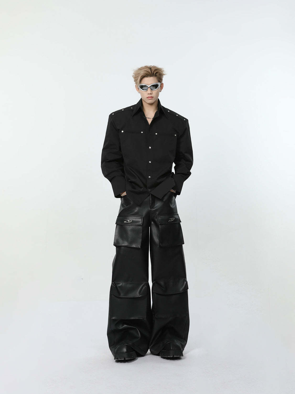 【24s March.】Metal Rivet Shoulder Pad Shirt-IYAMIUIO