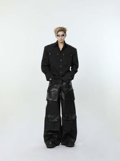 【24s March.】Metal Rivet Shoulder Pad Shirt-IYAMIUIO