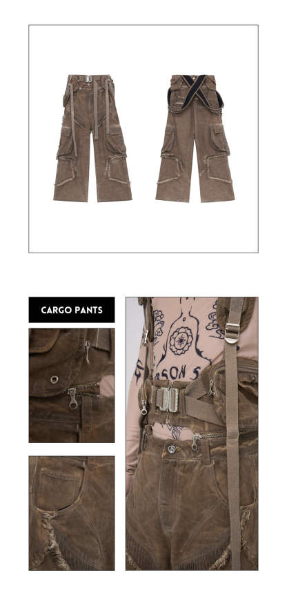 Personsoul Detachable Tactical Distressed Cargo Pants-IYAMIUIO