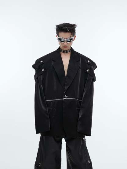 【24s Oct.】Liquid Glossy Outerwear Blazer-IYAMIUIO