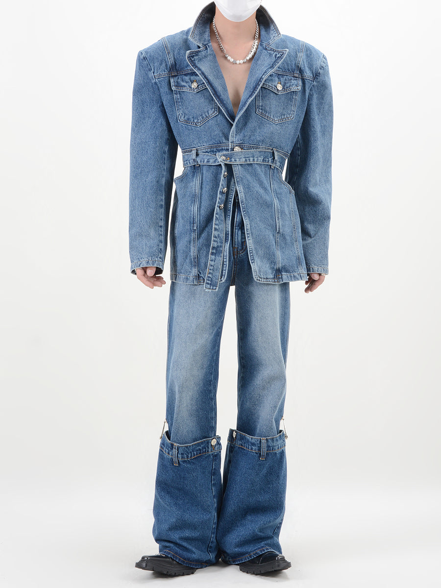 【23s November.】V-neck Denim Jacket with Cinched Waist-IYAMIUIO