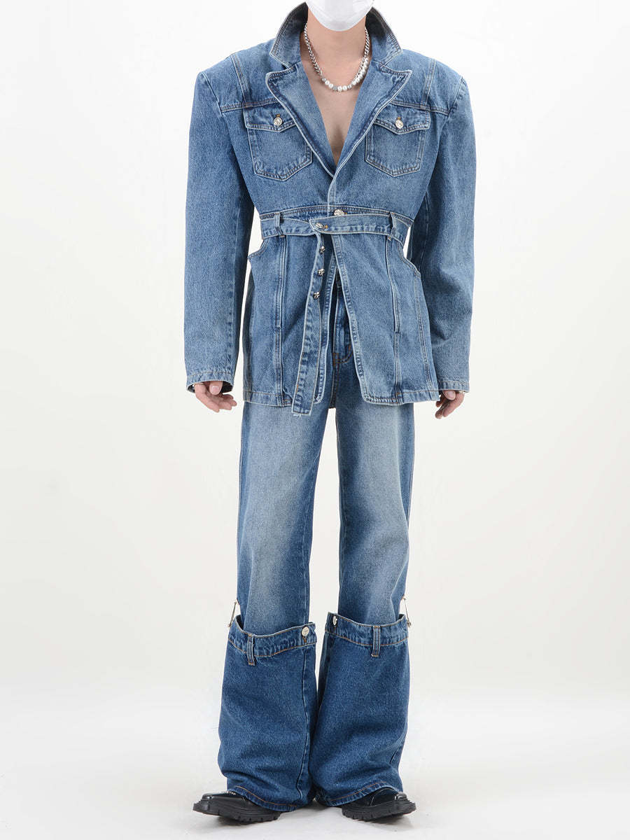 【23s November.】V-neck Denim Jacket with Cinched Waist-IYAMIUIO