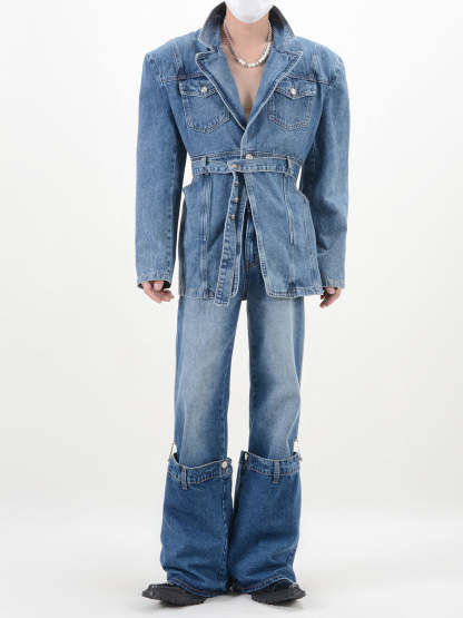 【23s November.】V-neck Denim Jacket with Cinched Waist-IYAMIUIO