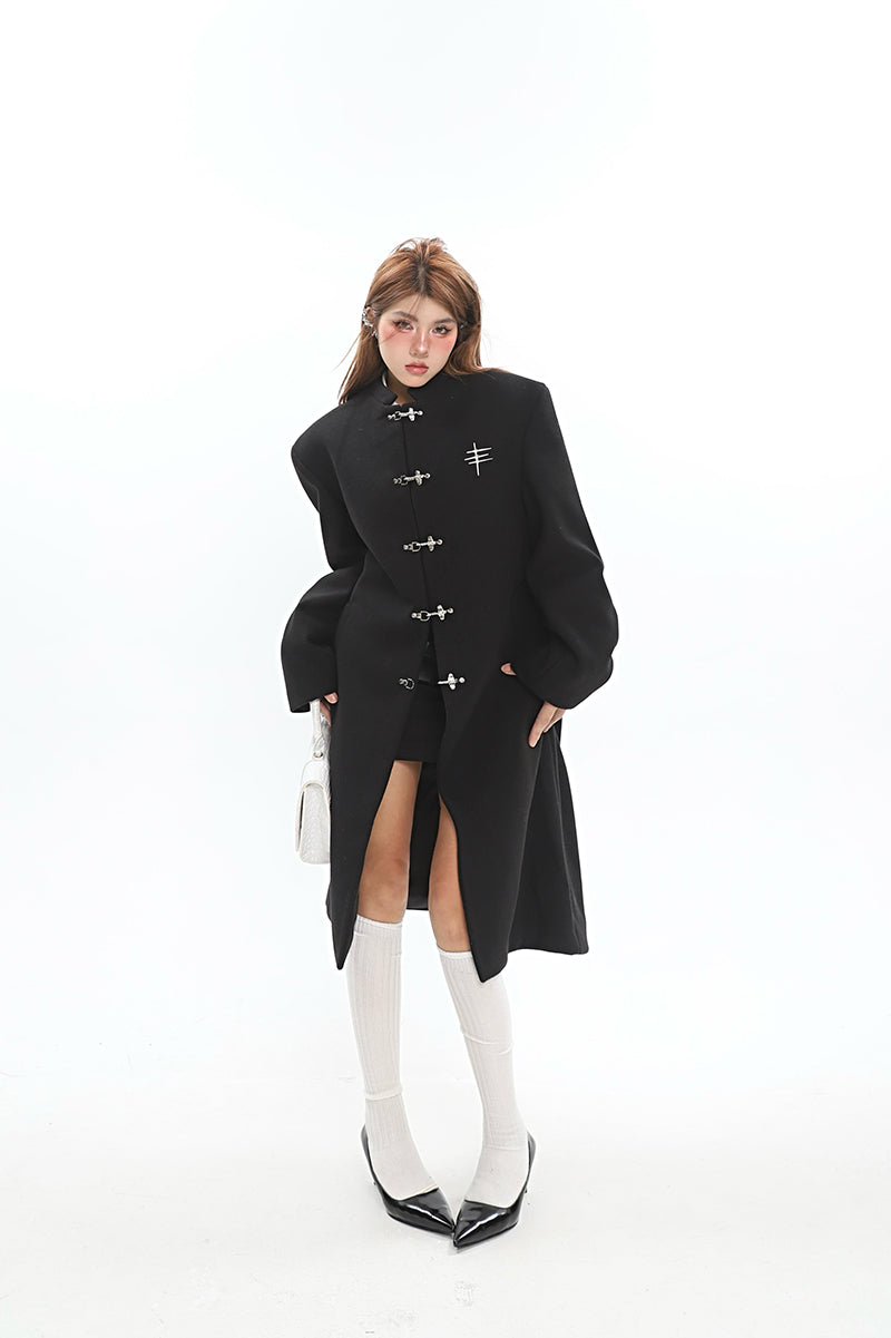 【23s December.】Long Woolen Coat with Metal Buckles-IYAMIUIO