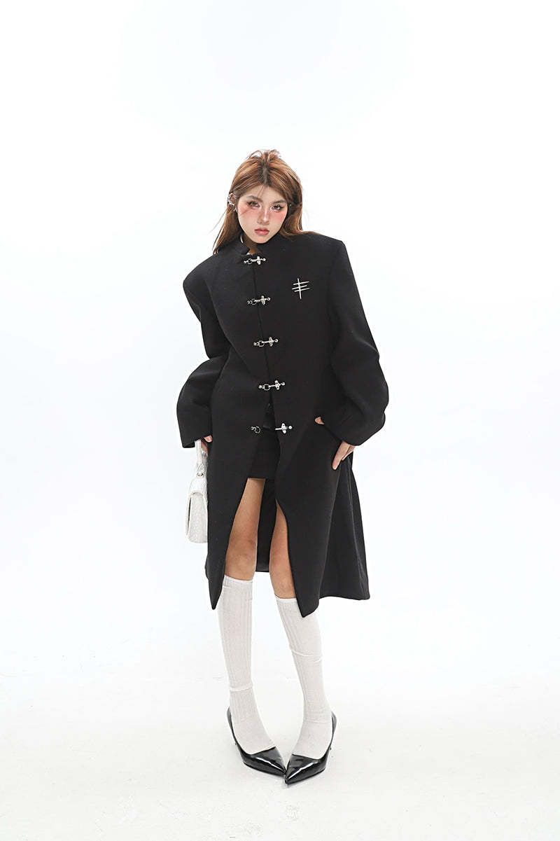 【23s December.】Long Woolen Coat with Metal Buckles-IYAMIUIO