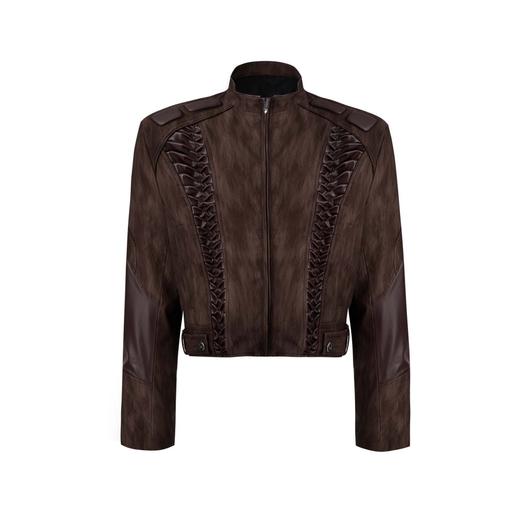 【24s Sep.】Pleated Cropped Heavy Leather Motorcycle Jacket-IYAMIUIO