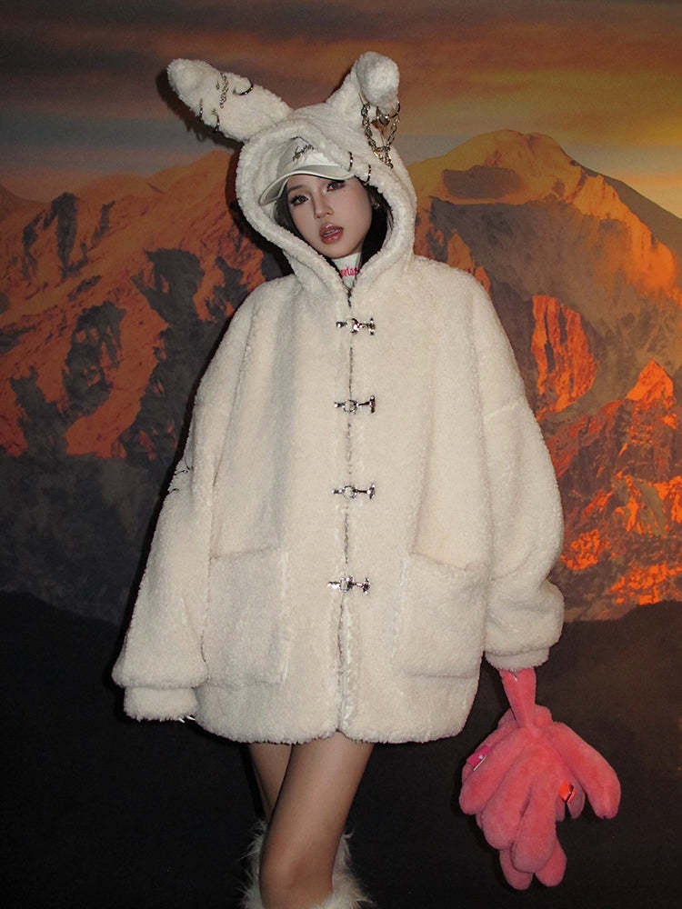 【23s December.】Cute Bunny Ears Hooded Sherpa Jacket-IYAMIUIO
