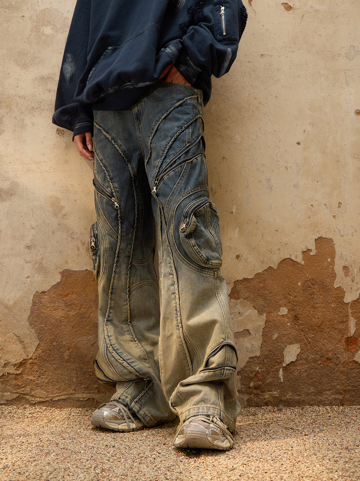 Personsoul Washing Gradient Denim Jeans-IYAMIUIO