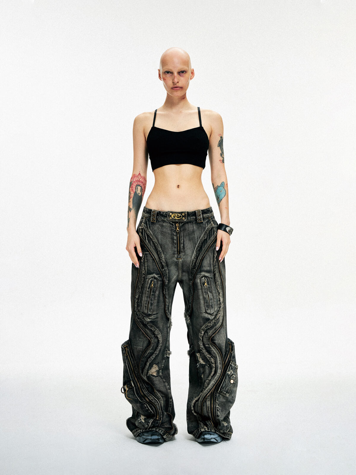 Personsoul Dirty Ripped Denim Baggy Jeans-IYAMIUIO