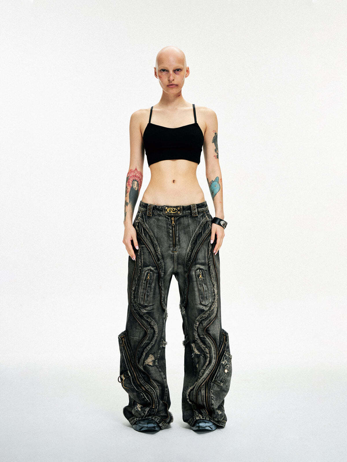 Personsoul Dirty Ripped Denim Baggy Jeans-IYAMIUIO