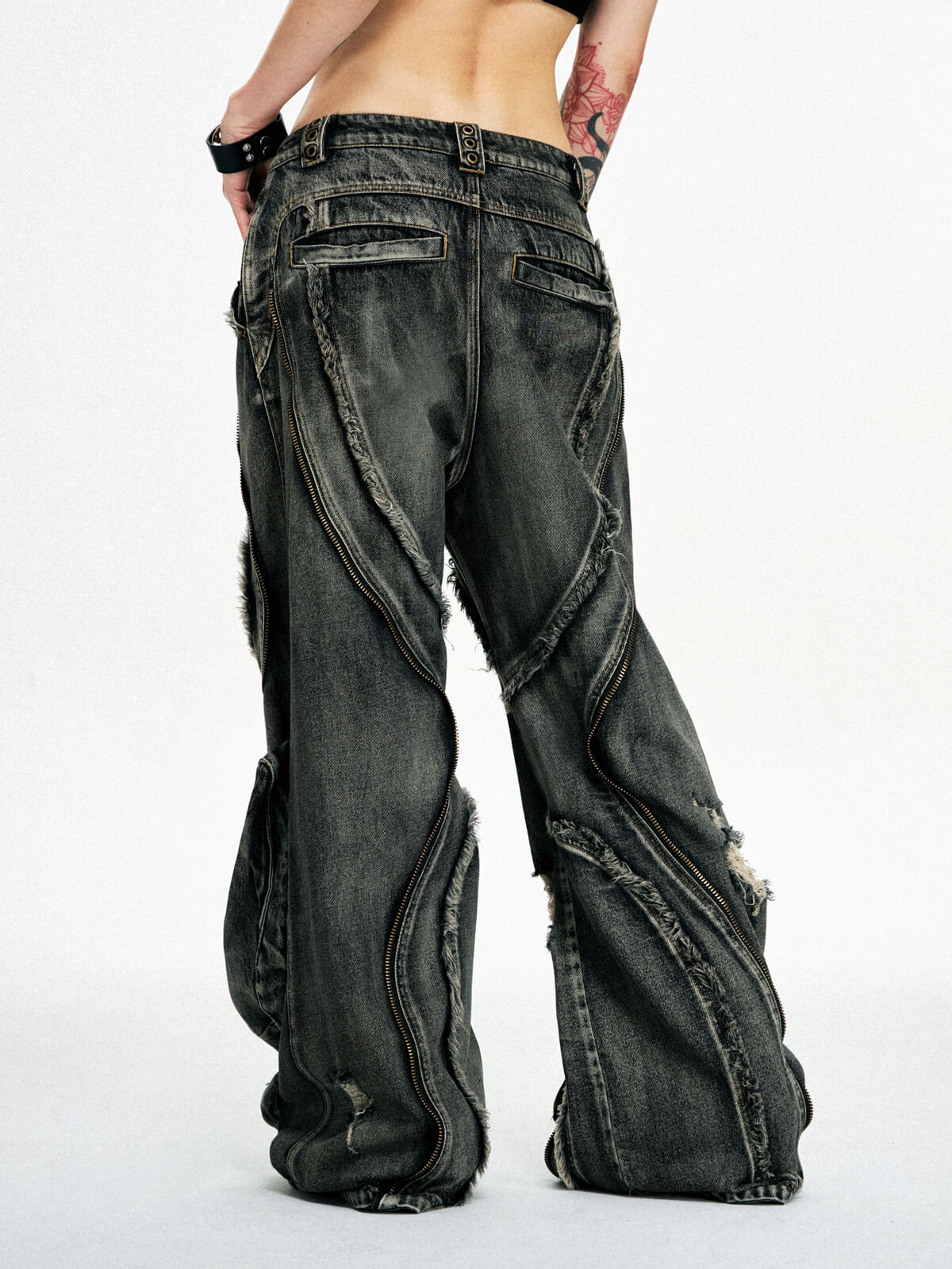 Personsoul Dirty Ripped Denim Baggy Jeans-IYAMIUIO