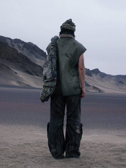 Personsoul Dirty Ripped Denim Baggy Jeans-IYAMIUIO