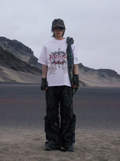 Personsoul Dirty Ripped Denim Baggy Jeans-IYAMIUIO