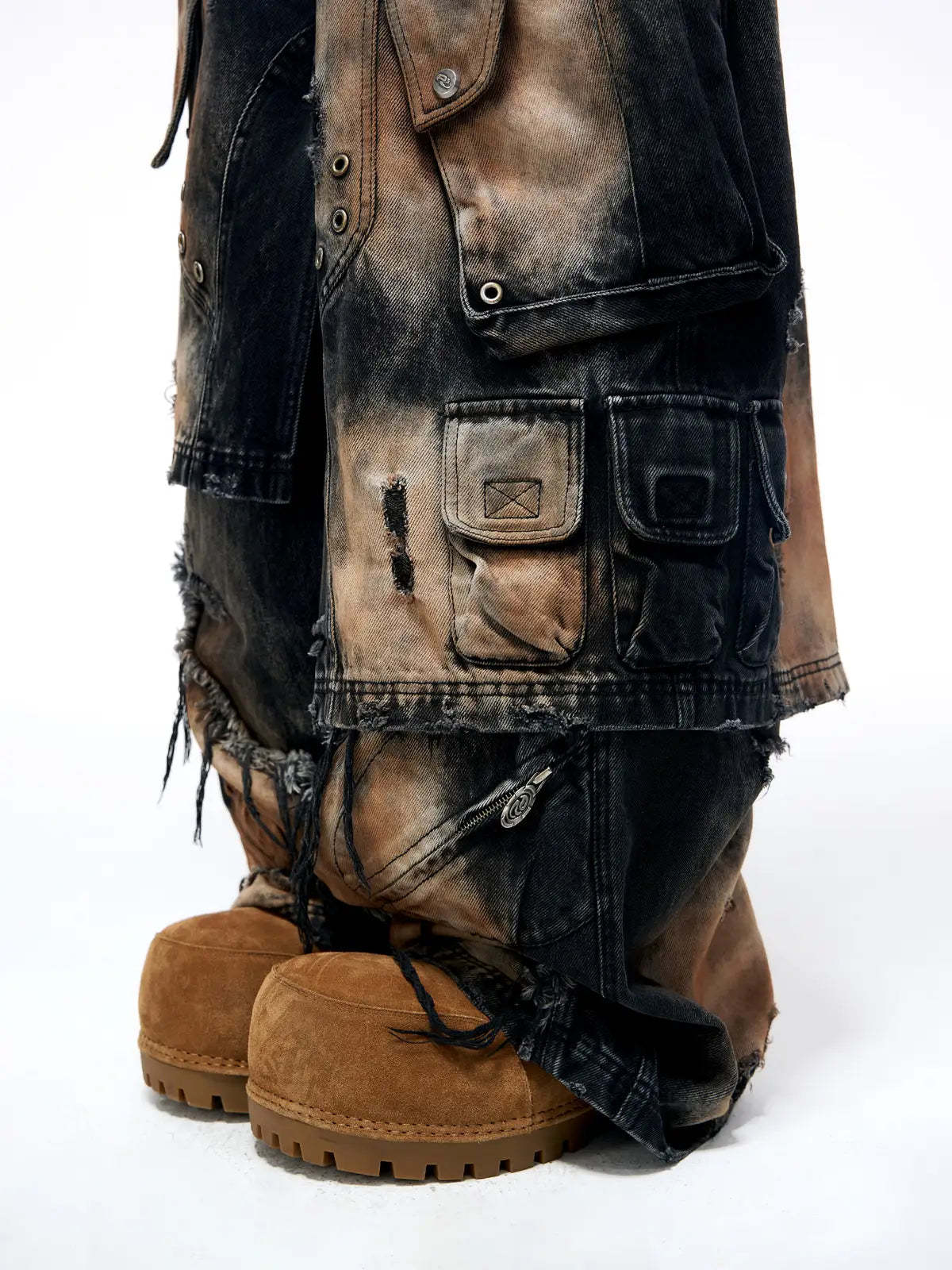 Personsoul Armor Faux Skirt Mud Dye Cargo Pants-IYAMIUIO