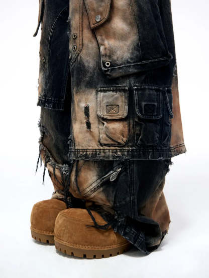 Personsoul Armor Faux Skirt Mud Dye Cargo Pants-IYAMIUIO