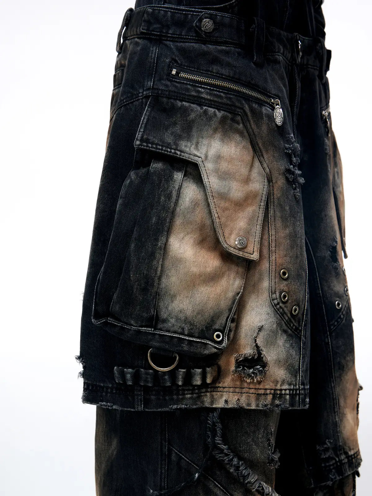 Personsoul Armor Faux Skirt Mud Dye Cargo Pants-IYAMIUIO