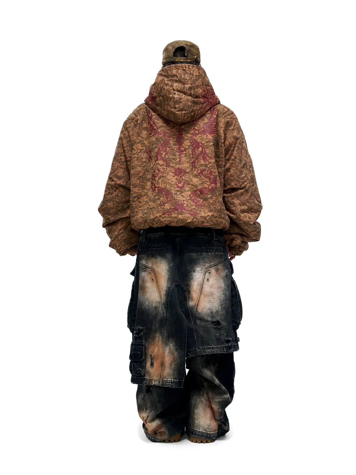 Personsoul Armor Faux Skirt Mud Dye Cargo Pants-IYAMIUIO