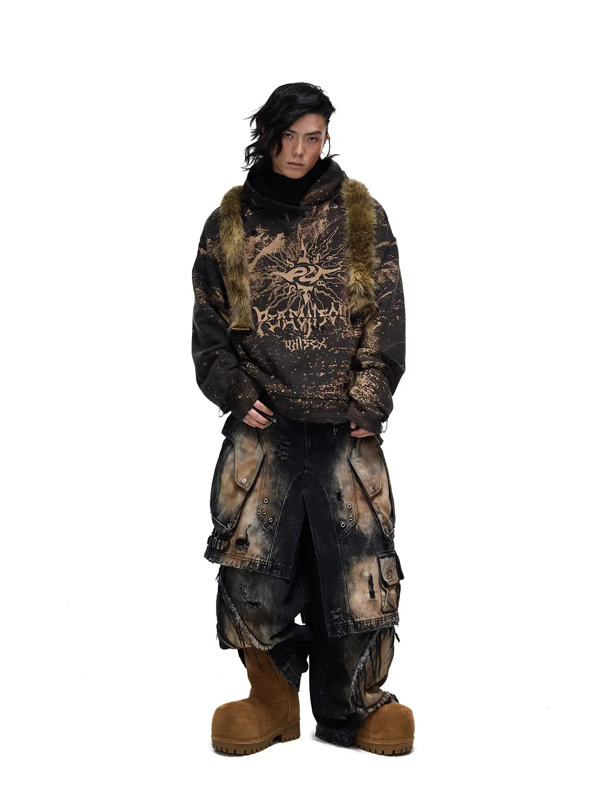 Personsoul Armor Faux Skirt Mud Dye Cargo Pants-IYAMIUIO