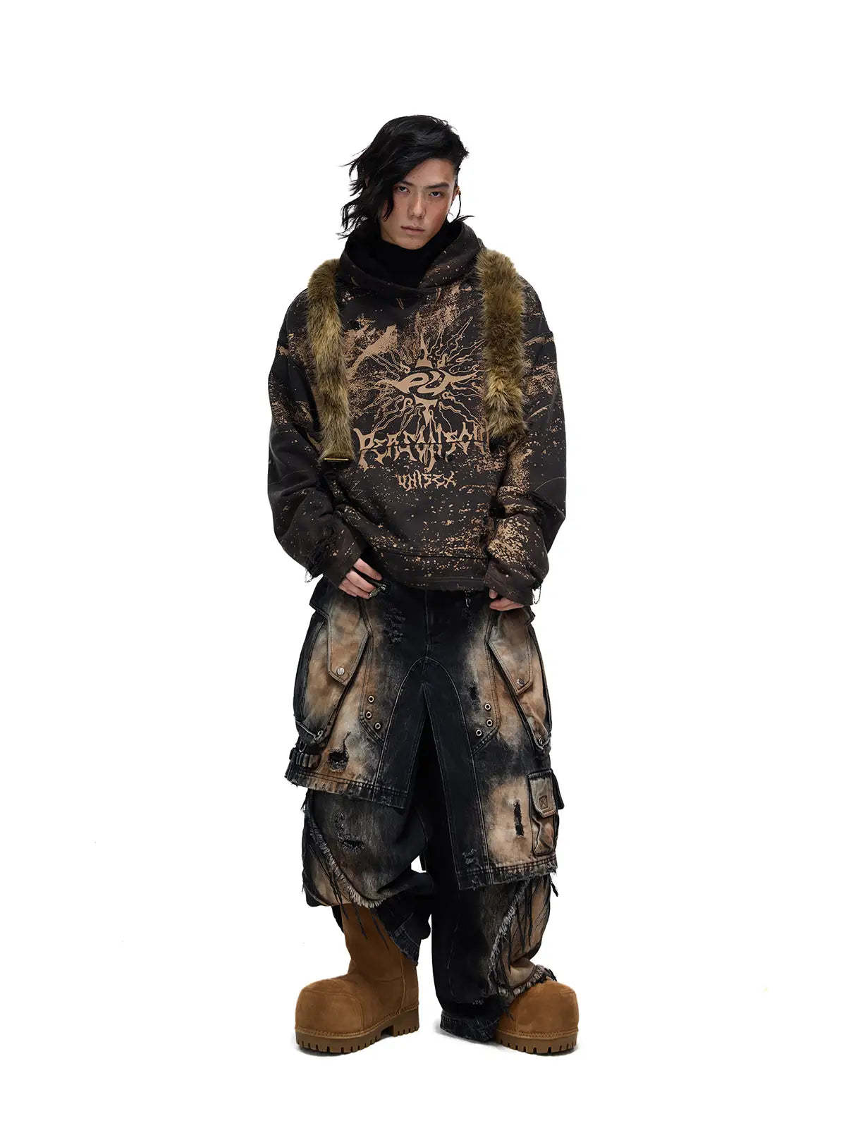 Personsoul Armor Faux Skirt Mud Dye Cargo Pants-IYAMIUIO