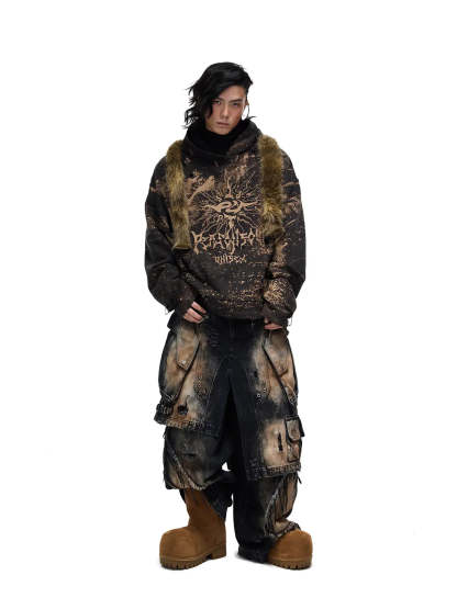 Personsoul Armor Faux Skirt Mud Dye Cargo Pants-IYAMIUIO