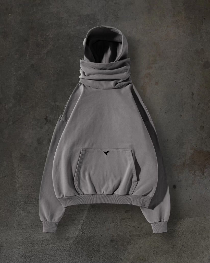 MASKED HOODIE (CEMENT)-IYAMIUIO