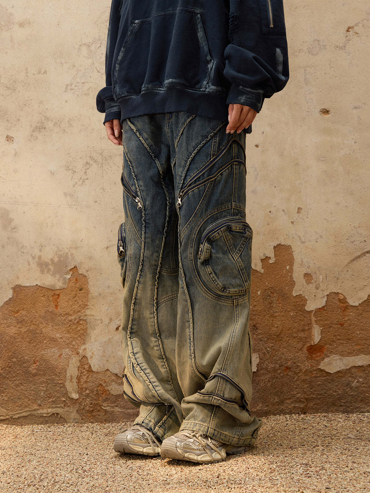 Personsoul Washing Gradient Denim Jeans-IYAMIUIO