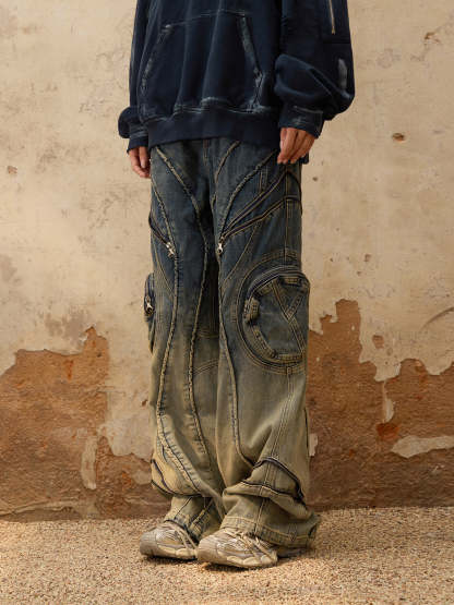 Personsoul Washing Gradient Denim Jeans-IYAMIUIO