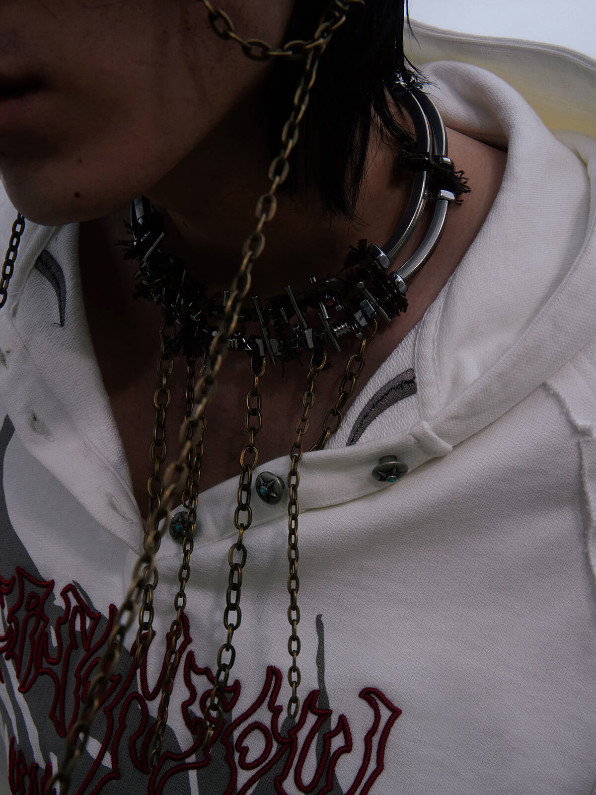 Personsoul Button Collar Hooded Sleeveless Sweatshirt-IYAMIUIO